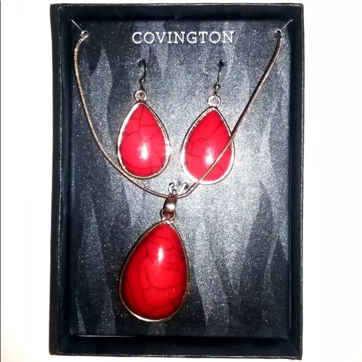 Covington Neklace & Earring Set ,Red Stone